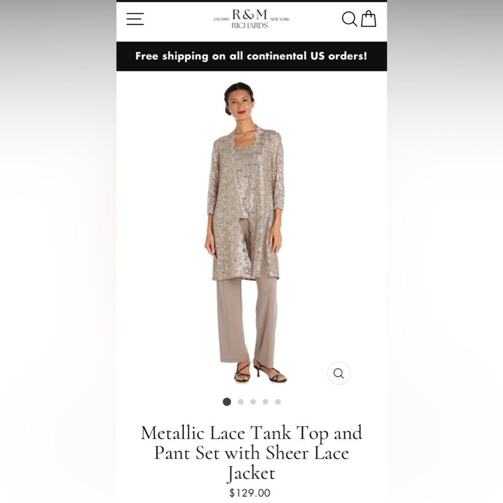 R&M Richards - Metallic Lace Tank Top and Pant Set with Sheer Lace Jacket